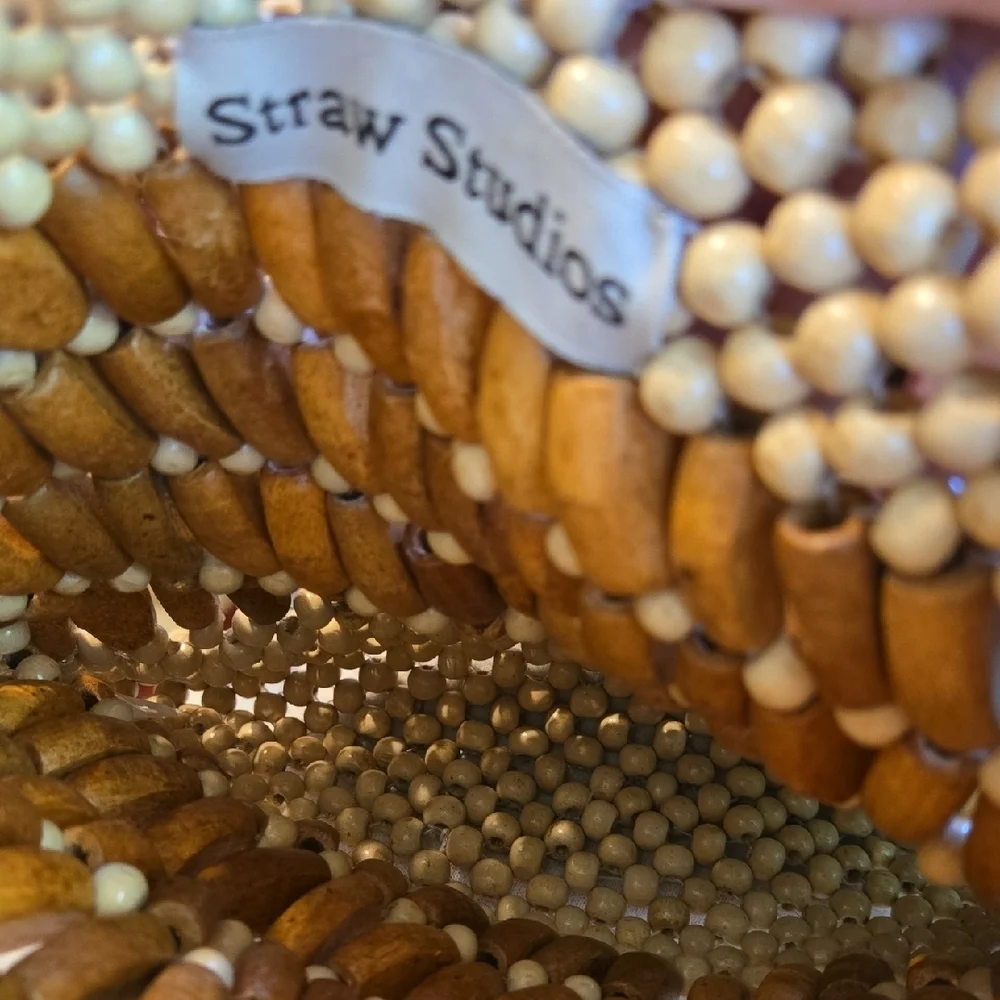Straw Studios Beaded Bag in Cream and Tan Size 9x9